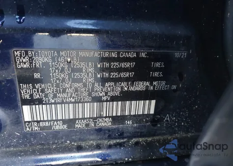 2021 Toyota Rav4 Xle из США, поврежденный, VIN 2T3W1RFV4MW173360